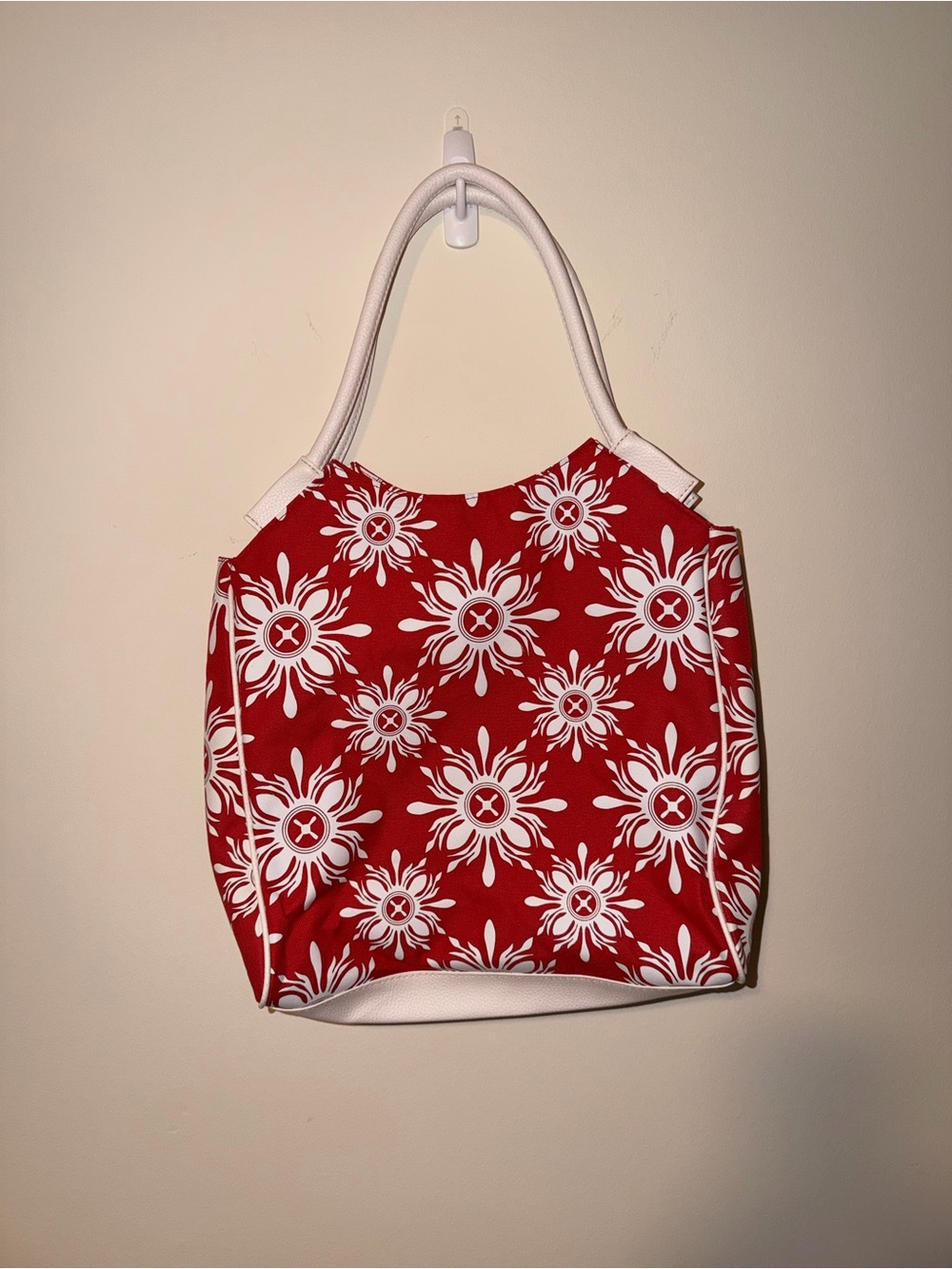 Lancome Red and White Floral Shoulder Bag